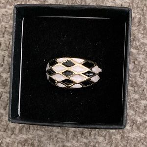 Black & White Checkerboard Pattern Statement Enamel Fashion Ring
